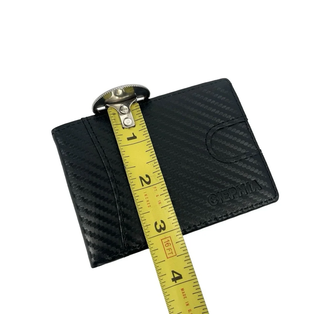 CIEPHIA Mens Bifold Wallet Black Orange Carbon Fiber Look ID Window Slim